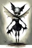 Placeholder: Artist Jean-Baptiste Monge style. A humanoid biomechanical Black bat-flower headed Baby with white eyes and a black dress. Modifiers: award winning crisp quality very cute