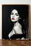 Placeholder: A beautiful young women painted with black abstract painting in side a large picture frame