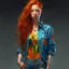 Placeholder: pretty girl, aged 18, ginger, conventionally attractive, colourful clothes, realism, jeans