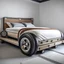 Placeholder: A bed with car wheels and a car belt on it