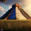 Placeholder: Chichen Itza, sunset, rainbow sunset, waterfall palms twigs spring sunset rainbow bridge birds unreal engine 5, cinematic lighting, realistic, hyper detailed, 8k, octane render