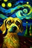 Placeholder: draw a portrait of dog, minion and space ship in van gogh style make it horror style