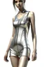 Placeholder: photorealistic image of a skinny woman wearing a silver swimsuit