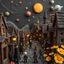 Placeholder: Detailed people, creepy street made of modeling clay and felt, village, stars, galaxy and planets, sun, volumetric light flowers, naïve, Tim Burton, strong texture, extreme detail, Yves Tanguy, decal, rich moody colors, sparkles, Harry Potter, bokeh, odd