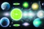 Placeholder: cosmos, sky stars, sky blue light, light, multiple green moons with neon rings