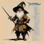 Placeholder: ConceptSheet: gnome sorcerer and her dagger with AD&D statistics [by frank frazetta]