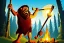 Placeholder: caveman holding a club, cave, cave bear, campfire, stone age, abstract art, masterpiece, mellow, dawn, trending on artstation,