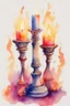 Placeholder: Watercolor candlestick with burning candles from the movie Beauty and the Beast on a light background