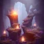 Placeholder: transparent crystal, on an altar in a foggy cave, cinematic,turqoise, bright light colors