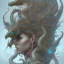 Placeholder: sango fantasy, fantasy magic, intricate, sharp focus, illustration, highly detailed, digital painting, concept art, matte, artgerm and paul lewin and kehinde wiley, masterpiece silver dragon head bronze Asian African nice breast Afo woman turquoise snow waves