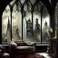 Placeholder:  Living room with a big full wall window view on Gotham city , gothic architecture,interior design,point of perspective,by Jean Baptiste Monge, Epic cinematic, brilliant stunning, intricate, meticulously, detailed, dramatic atmospheric, maximalist digital matte painting