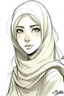 Placeholder: A simple drawing, a girl, blonde, wearing a hijab, signed with the name Bella,
