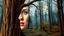 Placeholder: Intertwined: Woman and Forest in 3D Airbrushing This stunning double exposure image features a woman made of tree bark. It captures a vibrant forest landscape with deer under a full moon, accented with washed-out gold metallic effects that create a surreal, otherworldly atmosphere.