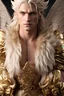 Placeholder: Photoreal close-up of handsome muscular godlike blond Aasimar earth druid with angelic features and intricate ornate armor in the ice mountains at sunset, forgotten realms fantasy style by lee jeffries, 8k, high detail, smooth render, unreal engine 5, cinema 4d, HDR, dust effect, vivid colors