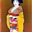 Placeholder: Retrato de cuerpo entero una Geisha Bella voluptuosa con kimono con el estilo de Gustav Klimt