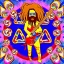 Placeholder: hippie Santa playing electric guitar psychedelic peace sign, MUSHROOMS, TRIPPY, ACID, LSD, dreadlocks