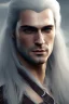 Placeholder: Henry cavil Perfect face, long white hair, wearing The witcher 3