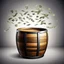 Placeholder: a wooden barrel : 1.5 ) money goes in from above and money comes out from below, ultra quality, vector graphics