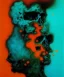 Placeholder: broken skull. black background. smoke and explode. particles in air. teal and orange. abstract. beksinski.