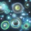 Placeholder: cosmos, metallic sky stars, sky blue light, blue light, green moons with neon rings, 8k resolution, detail