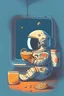 Placeholder: Un astronauta comiendo ramen mientras ve el fútbol, caricatura, linda