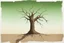Placeholder: minimal Painting. Rock music cover Art. A dried oak tree, like a human profile. Dry and cracked ground. Surreal. A dried oak tree, which has sprouted a green bud