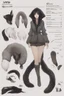 Placeholder: A dnd character sheet. A woman dressed for the cold north dressed in dark furs, with black hair