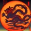 Placeholder: Ukiyo-e painting of a red dragon flying around a sun