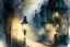 Placeholder: Prompt: a lantern glowing softly on a cobblestone street, mist swirling, with old Victorian houses lining the path, watercolor, mysterious, nocturnal