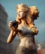 Placeholder: Statue of Queen of photography. Cute blonde woman. Photographer in golden crown. Standing on the street. Big camera in her hand. hyperdetailed, photorealistic, trending on artstation, greg rutkowski, beksinski, kodachrome