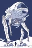 Placeholder: a minimalist silhouette of a sleek mechanical walker with eight legs scaling a very steep snow covered side of mout everest at night, it has a smooth surface, it has storage pods on its belly and humans can fit in the pods