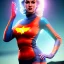 Placeholder: Realistic image classic superhero portrait, waist up view, blonde woman, sweet Marylin Monroe face, perfect iris, glow eyes. tight lycra tights suit, epic style, vibrant color, highly detailed, unreal engine 5, ray tracing, RTX, lumen lighting, ultra detail, volumetric lighting, 3d, finely drawn, high definition, high resolution.