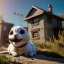 Placeholder: Cartoon pet with a smiley looking at a small house|mdjrny-v4 style| wide angle| intricate detailed| hyperrealistic| cinematic lighting| cinematic colors|hdr | unreal engine