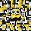 Placeholder: emoji styled in crossword puzzle pattern, crossword aesthetics, black background, minimalist, yellow-black-white tri-color, splash art