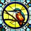 Placeholder: round coaster of kingfisher with stained glass window effect, highly detailed, intricate, warm colors, digital painting