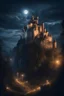 Placeholder: fantasy medieval castle on hill at night