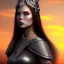 Placeholder: black long hairs lady warrior top under sunset