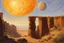 Placeholder: sunny day, planet in the sky, rocks, cliffs, sci-fi, friedrich eckenfelder impressionism paintings