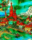 Placeholder: Innsbruck Cathedral: Intricately textured Joan Miro Style: highly detailed surreal landscape, village by the sea, trees, clouds, crashing ocean waves, bleeding ink, drawing on textured paper, Paul Klee, red, amber, green, indigo, aquamarine and maroon colours, mixed media, precisely executed fine line art, frameless, by Susanne. Modifiers: high definition crisp quality Picasso SALVADOR DALI vibrant colours Ukiyo-e *SK