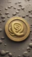 Placeholder: a smooth 3d game graphics circular shaped golden coin with a full body relief print of snake butt in misty mud