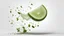 Placeholder: Falling cucumber slice isolated on white background, clipping path, full depth of field