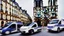 Placeholder: A police Tesla Cybertruck is chasing a Tesla 'Model S Plaid' at top speed, by the Notre-Dame Cathedral, in Paris. CINEMATIC. WIDE ANGLE LENS. PHOTO REAL.