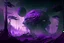 Placeholder: Futuristic Outpost, Alien Planet, Corrupted Forest, Dense Purple Fog, Dead Soil, Black Night Sky, Stars, Space, Distant Planets