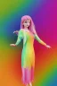 Placeholder: isometric clean art of super beautiful lady, soft lighting, soft pastel gradients, high definition, 3d icon clay render, blender 3d, beautiful, long hair, rainbow hair, rainbow dress, feline eyes and ears