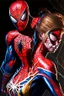 Placeholder: spiderman and spiderwoman across the spider-vers. Digital art. Concept art. Maximum detail, power colors