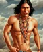 Placeholder: native american warrior, long black hair, big muscles, looking up, mouth wide open shouting, shirtless