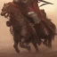 Placeholder: Nomad cavalry inline attacking. Horses. Damascus steel. Red. Sharp details. Roar.