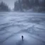 Placeholder: photograph, hyperreal, lost, feeling, person, biped, winter landscape, ice field, crystals, surreal, dreamlike, foggy