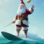 Placeholder: Santa standing of surfboard surfing a big wave, surfboard, beach, character design by cory loftis, fenghua zhong, ryohei hase, ismail inceoglu and ruan jia. unreal engine 5, artistic lighting, highly detailed, photorealistic, fantasy