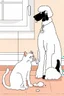 Placeholder: A cat being sick while a poodle licks it up.